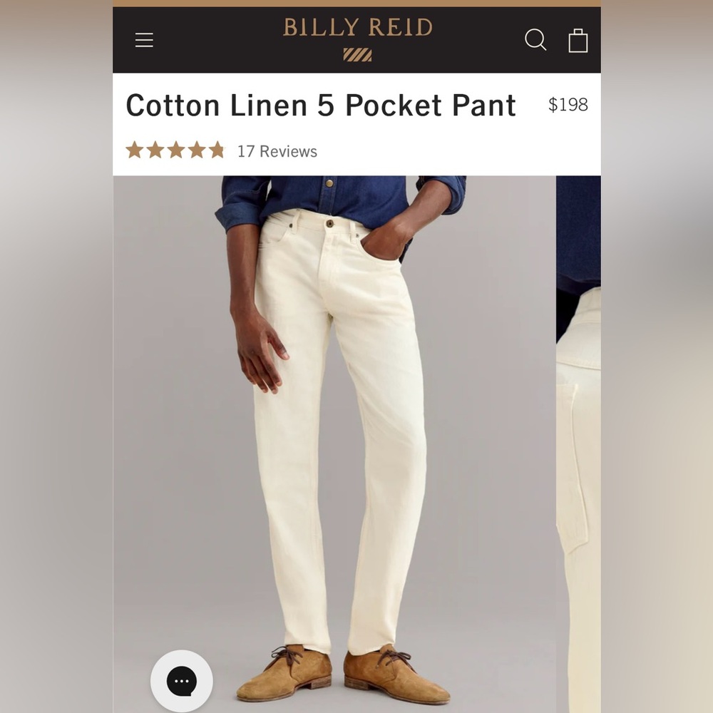 Billy Reid Cotton Linen 5 Pocket Pants Cream Mens Size 32 Inseam 29